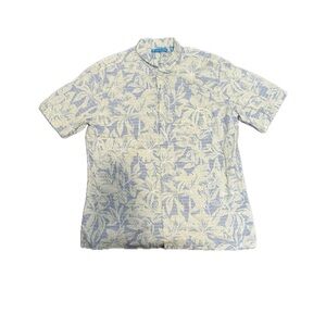 Tori Richard Blue and Cream Leaf Print Shirt